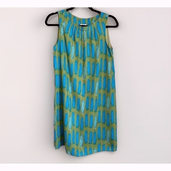 Fossil Sleeveless Dress Size Small Chiffon Blue Feather Beach Tropical Vacation - Picture 7 of 13